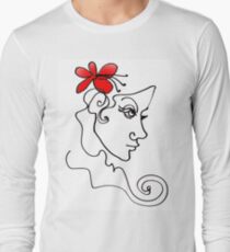 Blumenmädchen - Line Art Langarmshirt