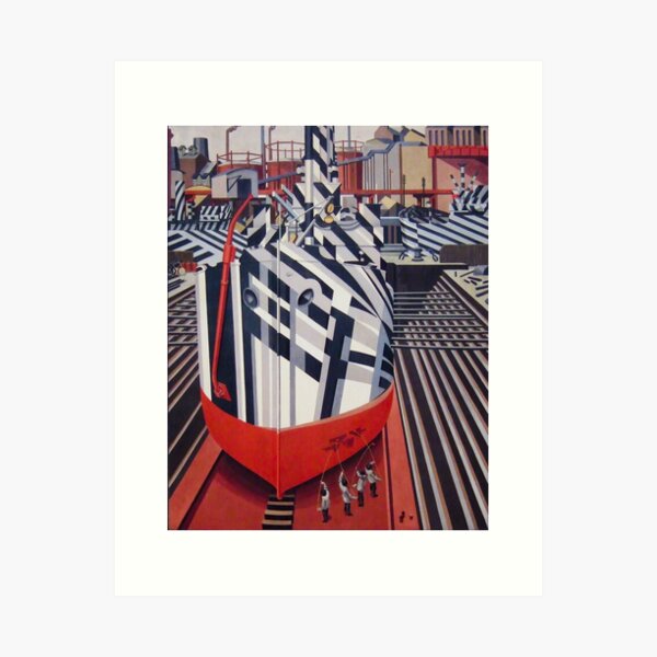 Edward Wadsworth , Dazzle-ships in Drydock at Liverpool - black and white camouflage Art Print