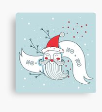 Merry Christmas Happy New Year Santa Claus greeting card Banner Green background Holiday wreath design elements Ho - Ho - Ho Canvas Print