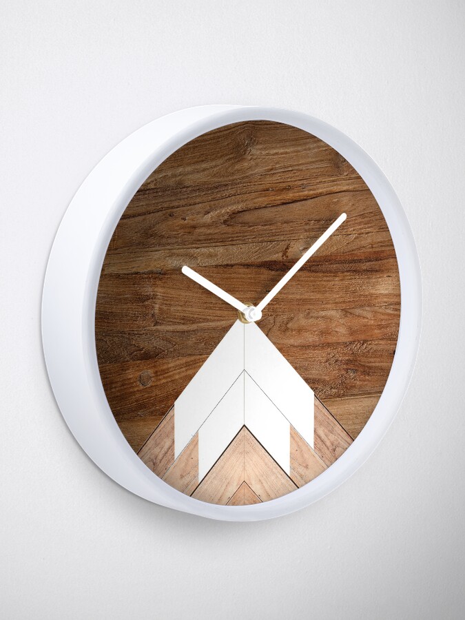 Alternate view of Wooden snow-capped mountains Clock