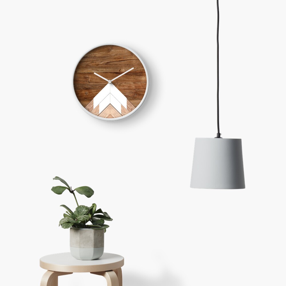 Wooden snow-capped mountains Clock