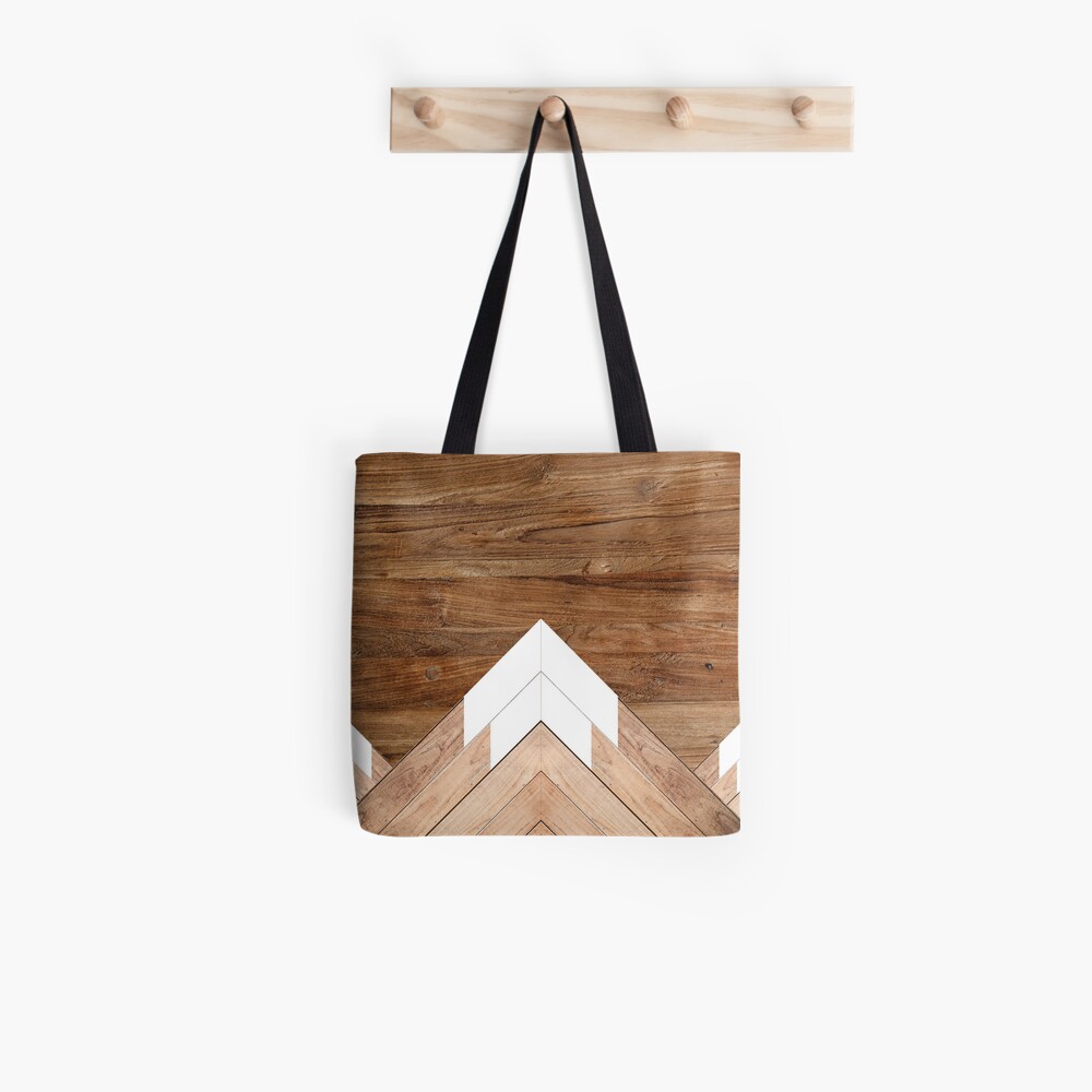 Wooden snow-capped mountains Tote Bag