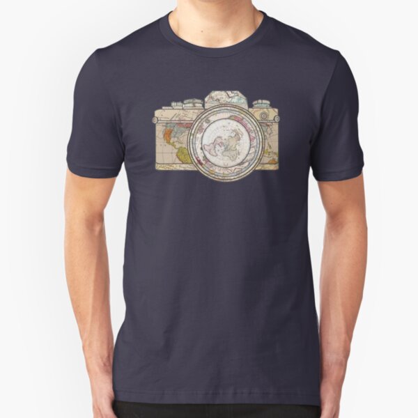 Karte Kameragehäuse und Linse Vintage Look Slim Fit T-Shirt