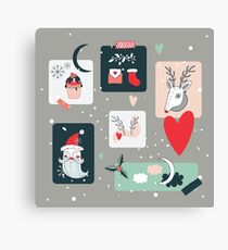 Christmas and New Year Holidays design elements set Deer Santa Claus Cupcake Holiday Celebration sweet treats Plants Polka dots Canvas Print