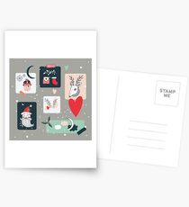 Christmas and New Year Holidays design elements set Deer Santa Claus Cupcake Holiday Celebration sweet treats Plants Polka dots Postcards