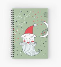 Merry Christmas Happy New Year Santa Claus greeting card Banner Green background Holiday wreath design elements Spiral Notebook