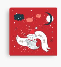 Merry Christmas Happy New Year Santa Claus greeting card Banner Red background Holiday design elements Snow Moon Polka dots Canvas Print