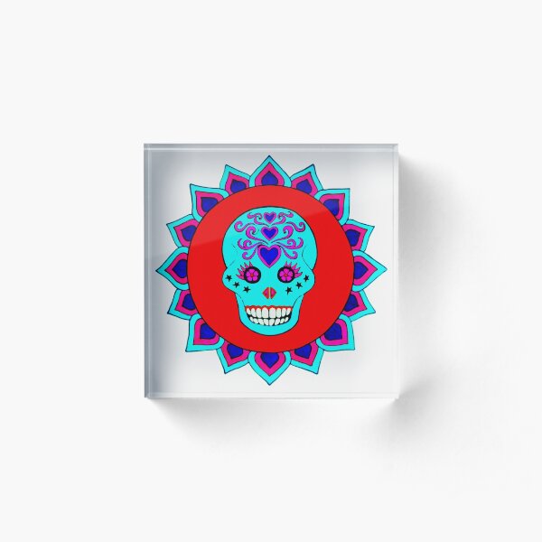 Skull Art red turquoise Acrylic Block