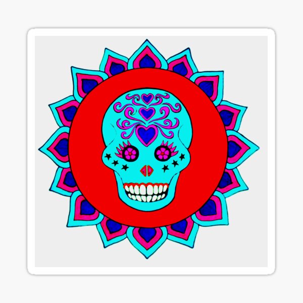 Skull Art red turquoise Sticker