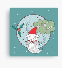 Merry Christmas Happy New Year Santa Claus greeting card Banner Green background Holiday wreath design elements Canvas Print