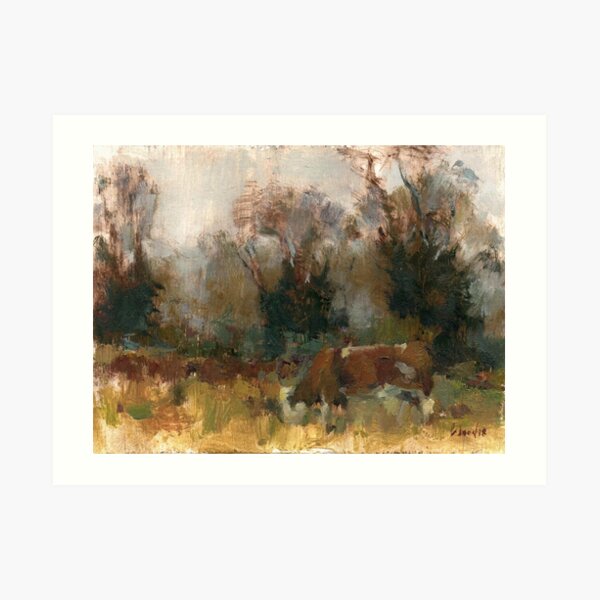 Winter grazing, painted en plein air Art Print