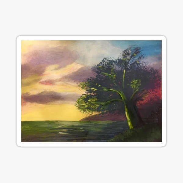 Tree at the Edge of the Earth - original painting by mjh Sticker