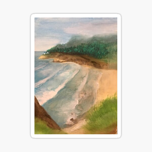 Heceta Head Lighthouse - original painting by mjh, 10-20-2018 Sticker