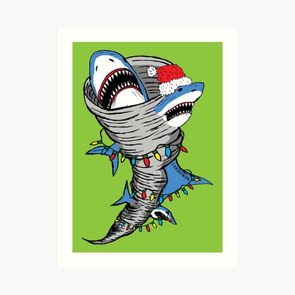Santa Shark Tornado Art Print for Sale by jarhumor
