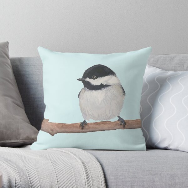 Chickadee - Watercolor Chickadee on a Branch Design - Gift for Bird Lovers Throw Pillow