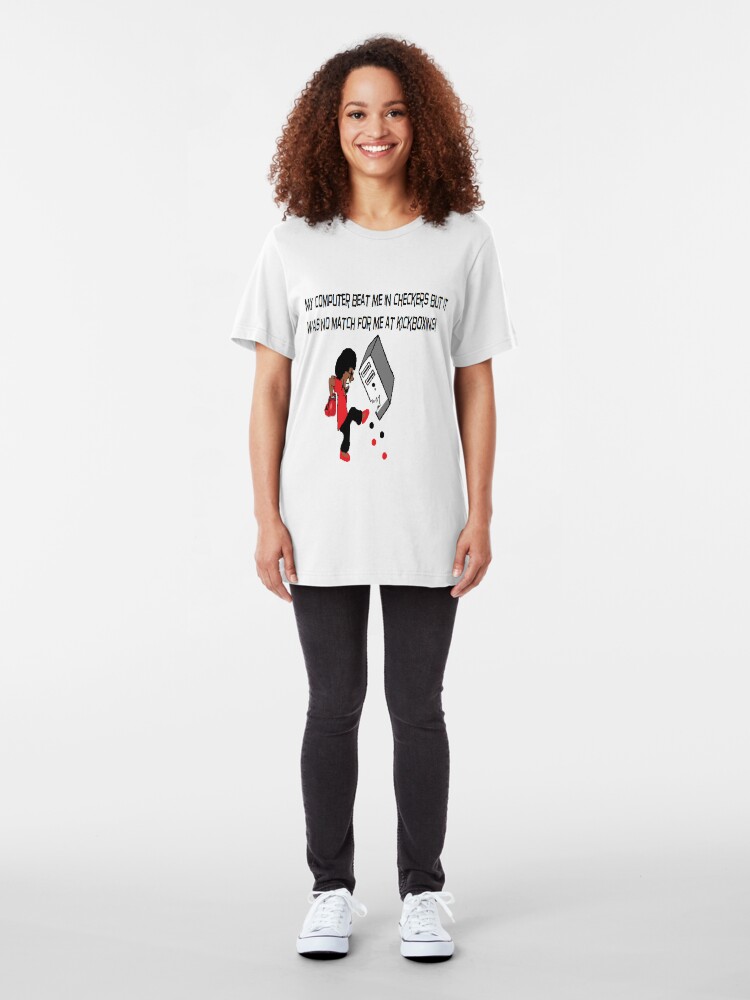 Alternate view of Computer beat me in Checkers Slim Fit T-Shirt