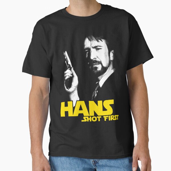 Vista previa del artículo con la obra «Hans disparó primero», diseñado y vendido por ByteCage.