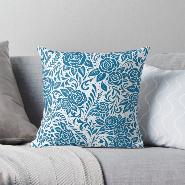 Floral Tile Pattern - Blue 2 Throw Pillow