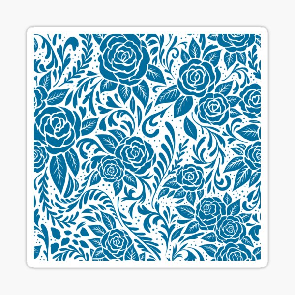 Floral Tile Pattern - Blue 2 Sticker