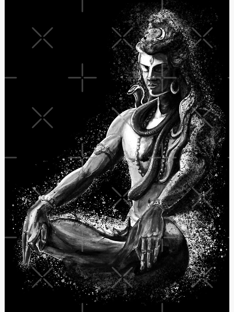 Majestic lord Shiva in Eternal meditation Black and white