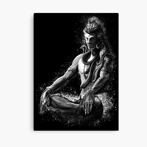 Majestuoso señor Shiva en la meditación eterna - Blanco y negro Lienzo