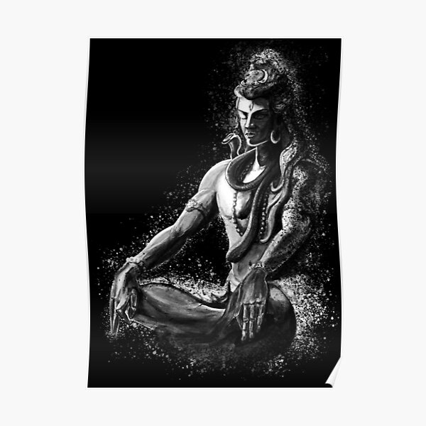 Majestic lord Shiva in Eternal meditation - Black and white Poster