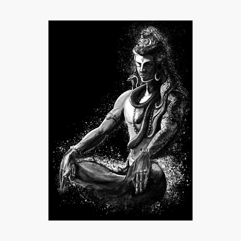 Majestic lord Shiva in Eternal meditation - Black and white ...