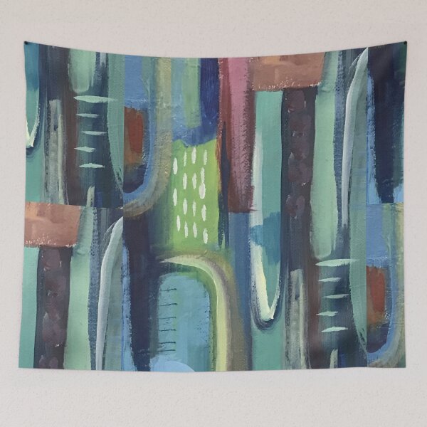 Item preview, Contemporary Painted Skyline with Multi-Colored Stained Glass Style Shapes designed and sold by PollysCracker.