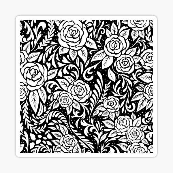 Floral Tile Pattern - Black and White 2 Sticker