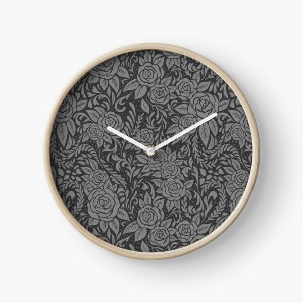 Floral Tile Pattern - Grey 1 Clock