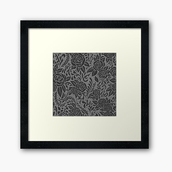Floral Tile Pattern - Grey 2 Framed Art Print