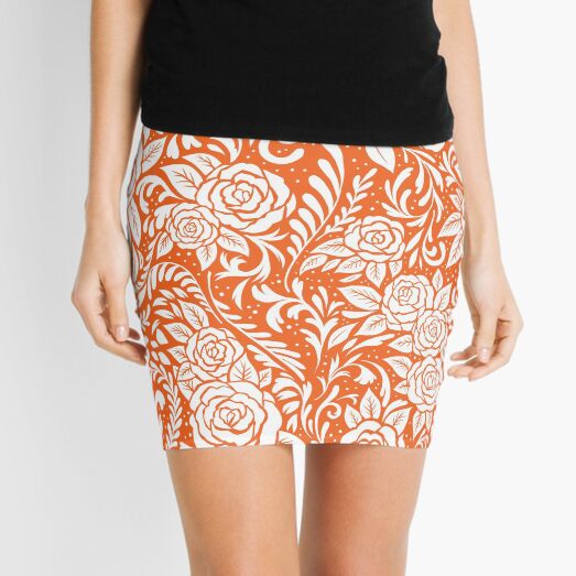 Floral Tile Pattern - Orange 1 Mini Skirt