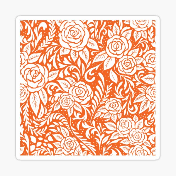 Floral Tile Pattern - Orange 1 Sticker