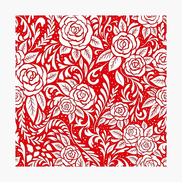 Floral Tile Pattern - Red 2 Photographic Print