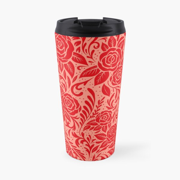 Floral Tile Pattern - Red 4 Travel Mug