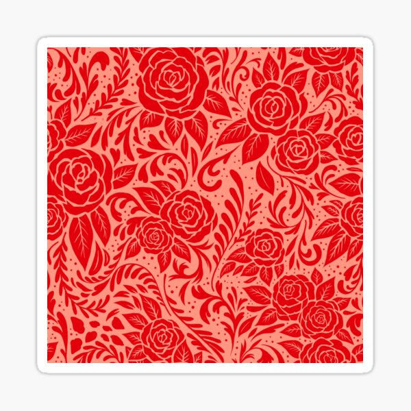 Floral Tile Pattern - Red 4 Sticker