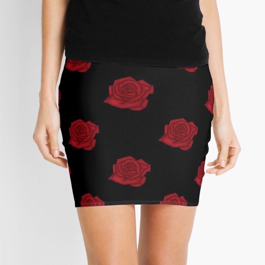 Black pencil skirt 2024 with red roses