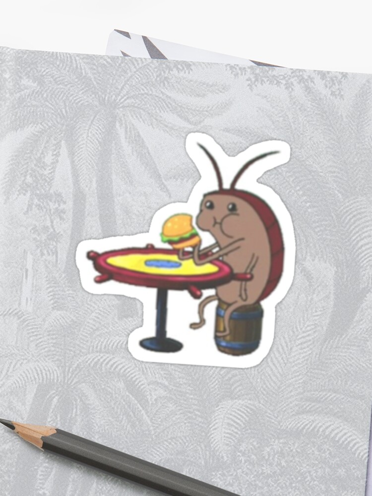 Spongebob Cockroach Eating A Krabby Patty Small Sticker By