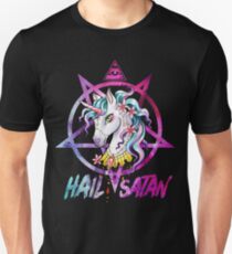 Unicorn Hail Satan Death Metal Rainbow shirt Rave Men Women Slim Fit T-Shirt