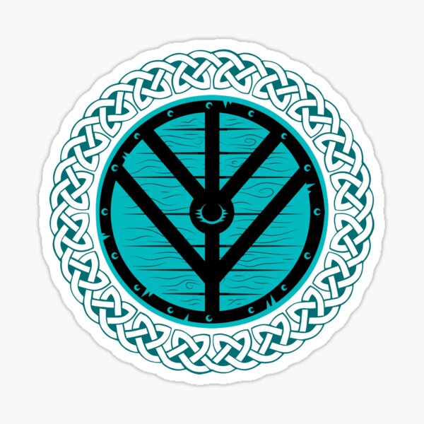 Viking Shield Maiden Norse Knot Work, Teal Shield Sticker
