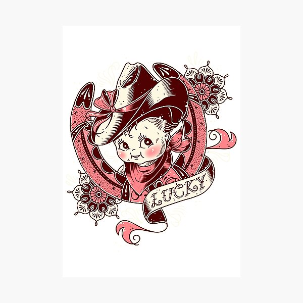 Lucky Kewpie Cute Traditional Tattoo Flash Photographic Print