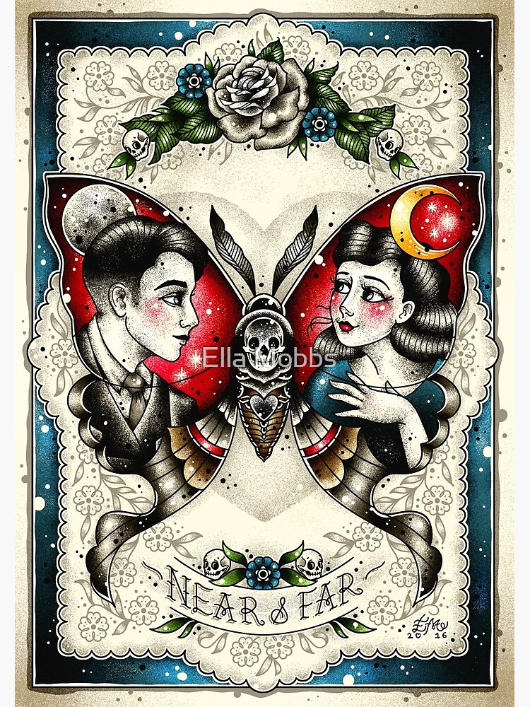 CUSTOM Neo Traditional Old School Couple Tattoo Flash Art 