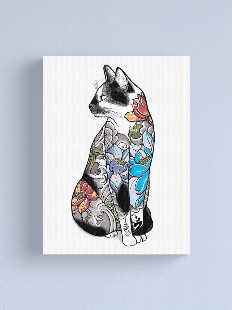 Disover Cat in Lotus Tattoo | Canvas Print