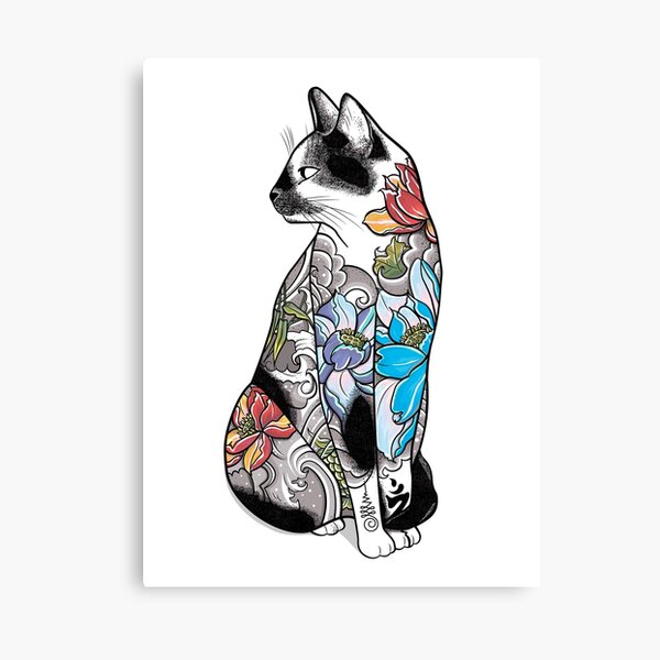 Discover Cat in Lotus Tattoo | Canvas Print
