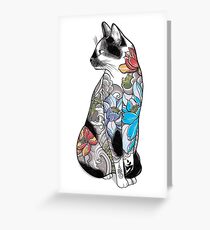 Cat in Lotus Tattoo Greeting Card