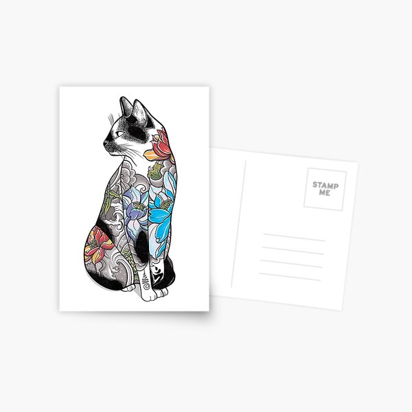 Cat in Lotus Tattoo Postcard