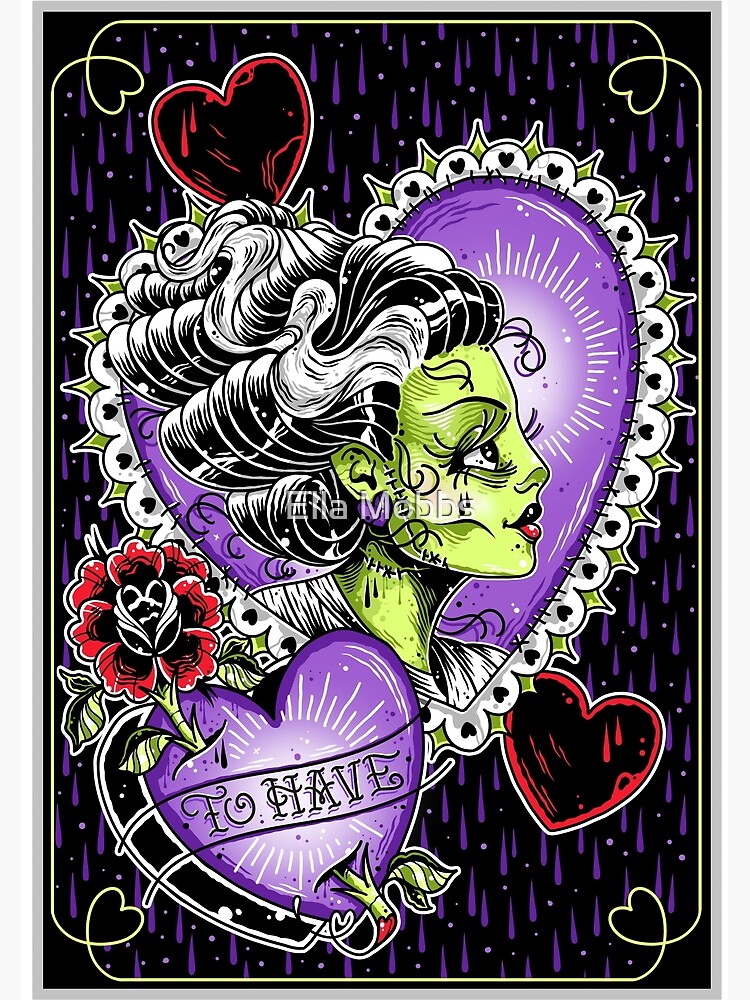 8x10 Bride of Frankenstein Tattoo Flash Printed on Watercolor  Etsy
