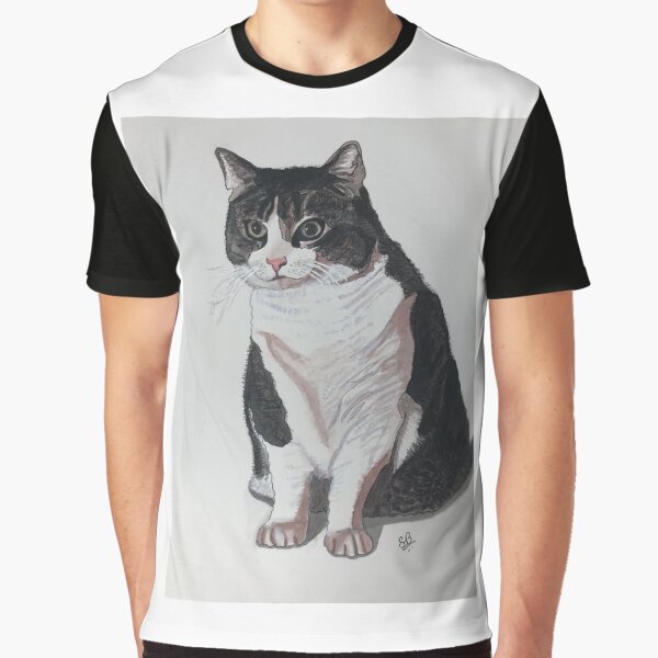 White And Gray Cat Graphic T-Shirt