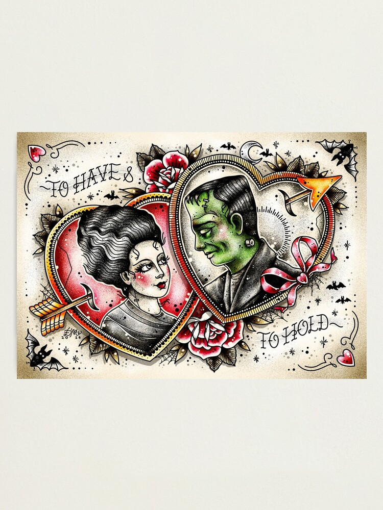 Tattoo Flash of Frankenstein Roses