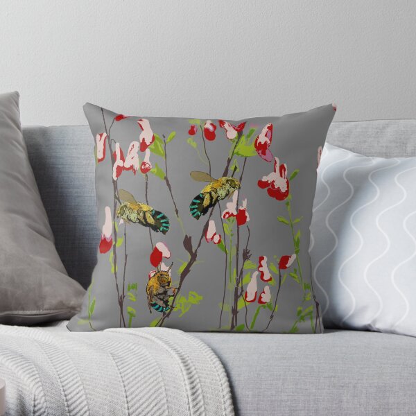 The Blue Banded Bee (Amegilla cingulata) on grey Throw Pillow